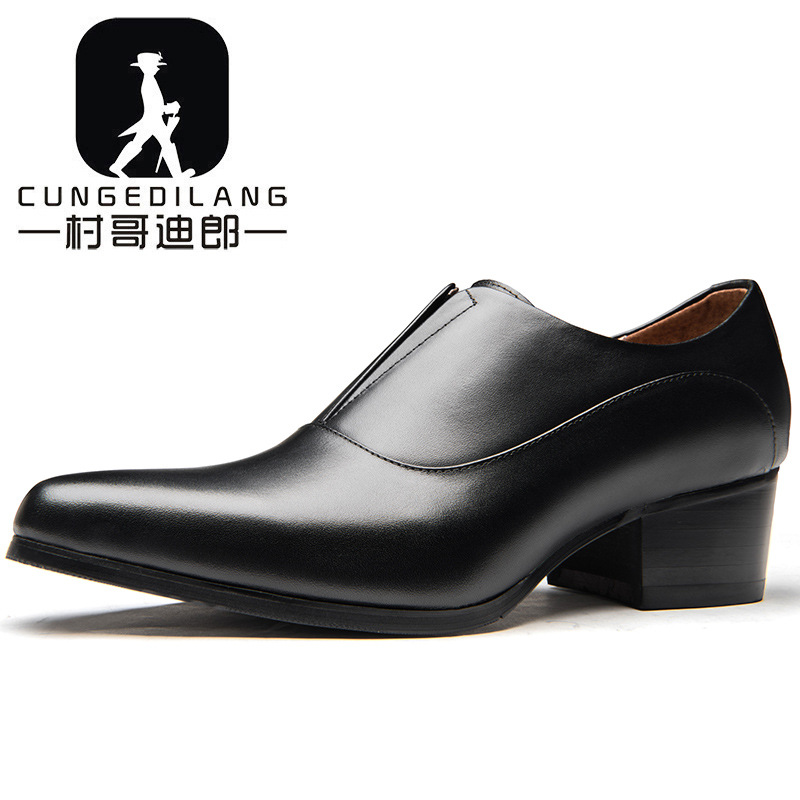 Men Shoes Louboutin - รองเท้าหนังผู้ชายรองเท้าส้นสูงหรูหราของแท้หนัง Handmade สีน้ําตาลสีดําธุรกิจสังคมรองเท้าสําหรับชาย 5 ซม.ความสูง