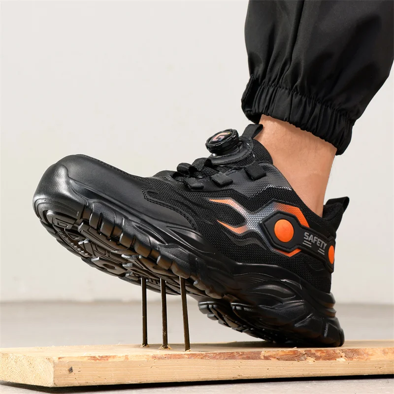 Work Boot Steel Toe - รองเท้าทำงานหัวเหล็กสำหรับผู้ชาย รองเท้าแฟชั่นเพื่อความปลอดภัย น้ำหนักเบา ปุ่มหมุน ป้องกันการกระแทก รองเท้าผ้าใบป้องกันอันตราย