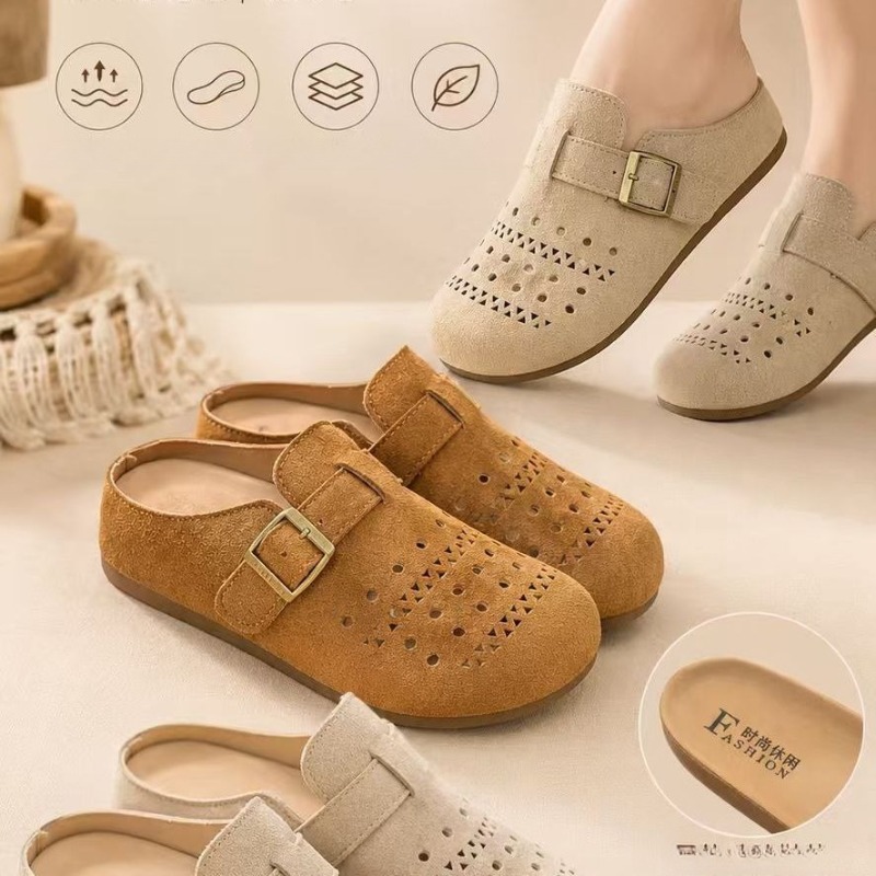 Men Shoes On - รองเท้าแตะรัดส้นแบบสวมสำหรับผู้หญิง พื้นหนา รองเท้าส้นตึกแบบเปิดนิ้วเท้า หัวมน ผลิตด้วยกระบวนการเชื่อมกาว สะดวกสบาย