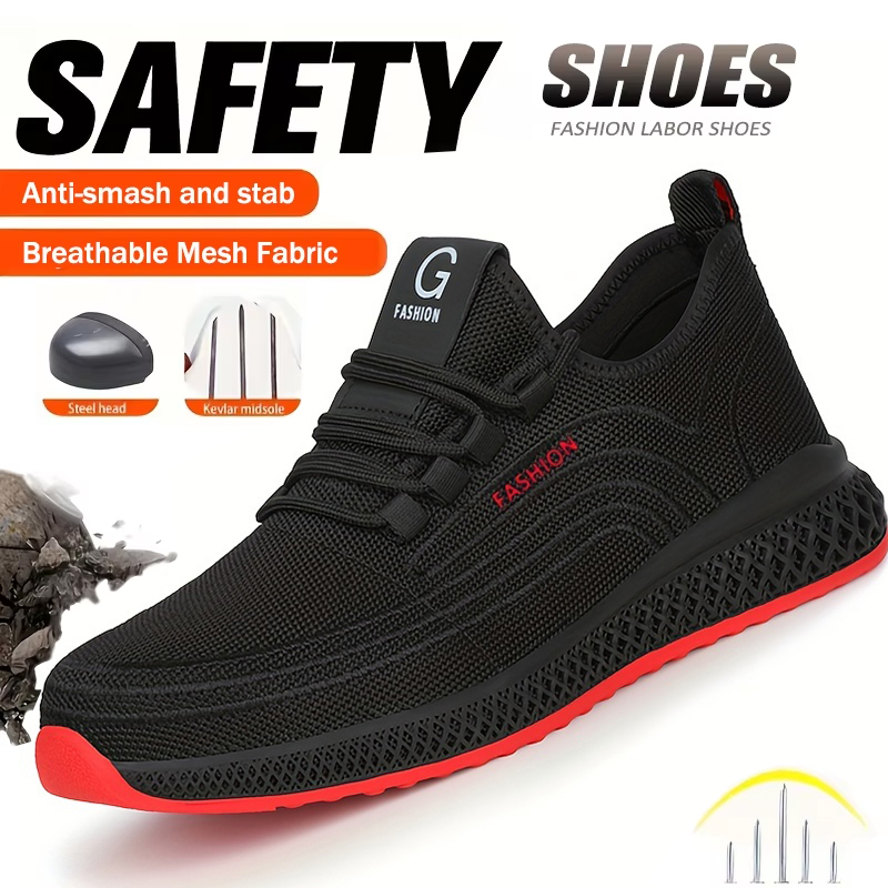 Work Boot Steel Toe - รองเท้าบู๊ตป้องกันการกระแทก ป้องกันการเจาะทะลุ ทนทาน รองเท้าบู๊ตนิรภัยหัวเหล็กสำหรับผู้ชาย พื้นยาง รองเท้าทำงานนิรภัยสำหรับผู้ชาย