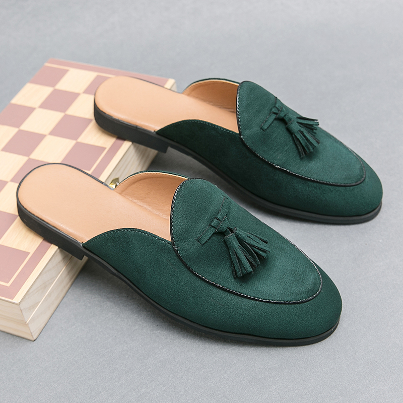 Men Shoes Louboutin - รองเท้าลำลองหรูหราปี 2026 หนังกลับ รองเท้าผู้ชายแบบสวมครึ่งเท้า หัวมน รองเท้าแตะแบบสวม
