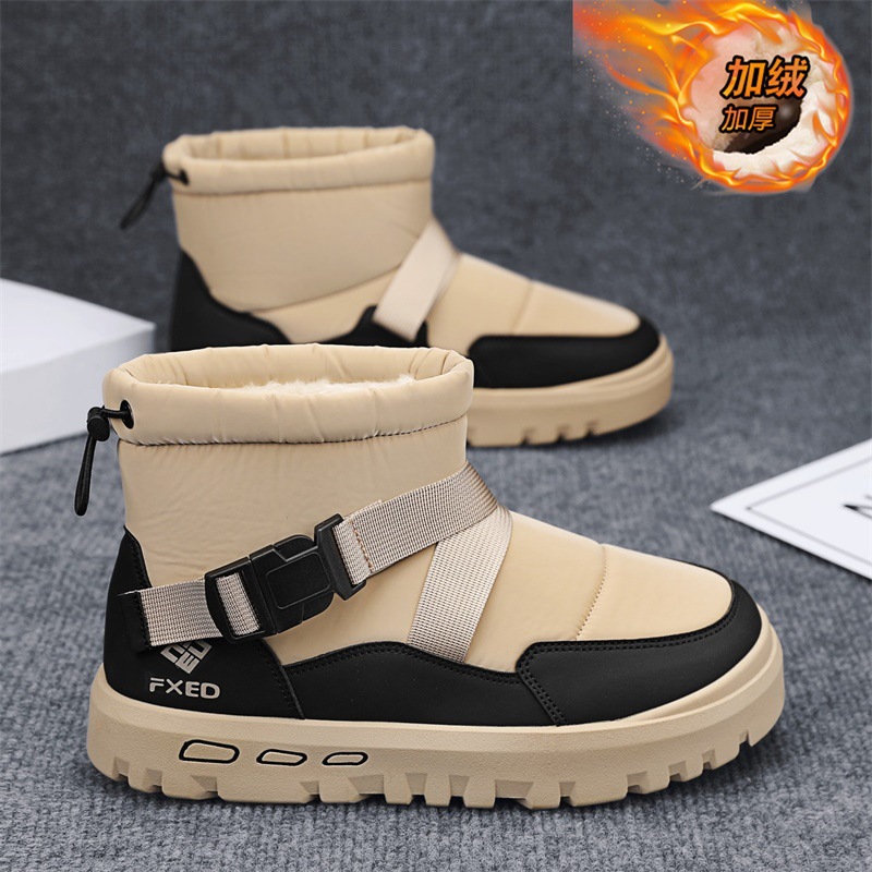 Men Shoes Online - รองเท้าบูทหิมะกันน้ำสำหรับผู้ชาย ฤดูหนาว หุ้มข้อสูง พื้นหนา กันลื่น บุขนแกะ