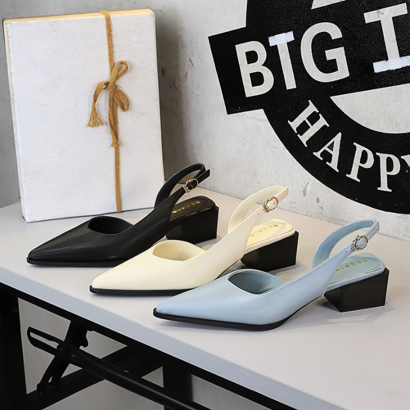 Dress Shoe Pointed - สายรัดขาตั้งกล้องด้านหลังชี้นิ้วเท้าคุณภาพอากาศปากตื้นรองเท้าส้นหนาสบายส้นปานกลางเรียบง่ายด้านข้างว่างเปล่า