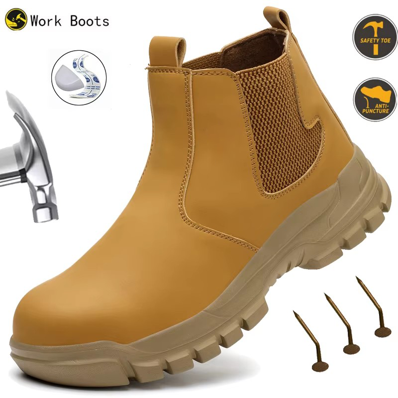 Work Boot Steel Toe - กันน้ําผู้ชายความปลอดภัยรองเท้าทํางานรองเท้าเหล็ก Anti Impact และ Anti-Puncture ป้องกันรองเท้าทําลายหลังคารองเท้า