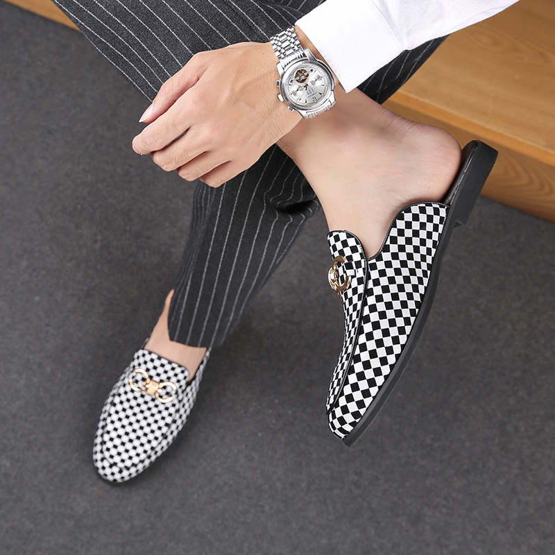 Men Shoes Louboutin - Mens รองเท้าแตะรองเท้าแฟชั่นชายรองเท้าชายหนังสีดำครึ่งรองเท้าแตะรองเท้าแตะสบายๆฤดูร้อน Mens อิตาเลี่ยนการออกแบบตาข่ายขนาดใหญ่