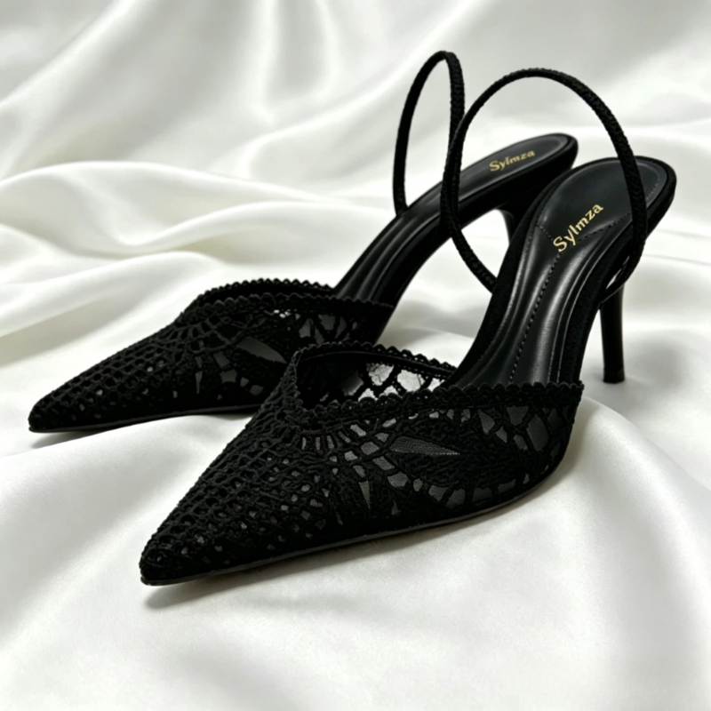 Dress Shoe Pointed - รองเท้าส้นสูงแบบสานดีไซน์สวยเก๋สำหรับผู้หญิง รองเท้าส้นสูงแบบสวมเปิดส้น ปลายแหลม เหมาะสำหรับฤดูร้อน ดีไซน์หรูหรา รองเท้าออกงาน