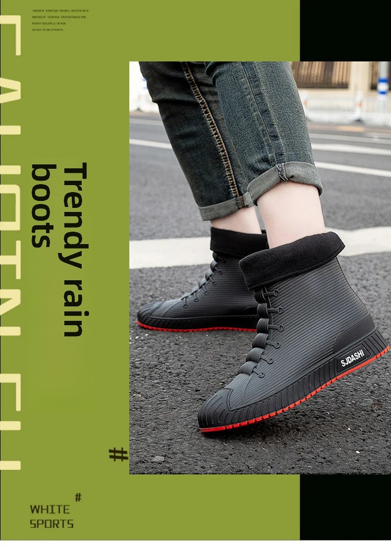 Men Shoes Online - รองเท้ากันน้ำแบบลำลองอเนกประสงค์สำหรับผู้ชายผู้หญิงบุขนแกะให้ความอบอุ่นกันลื่นทนต่อการสึกหรอรองเท้าบูทกันฝนกลางแจ้ง