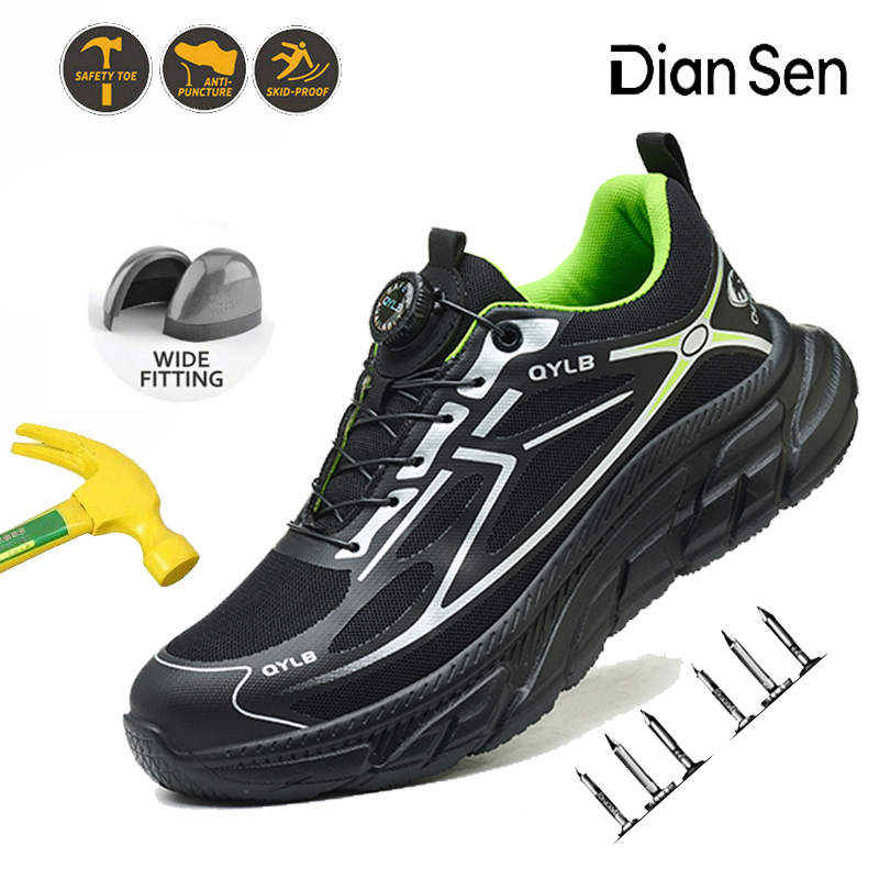 Work Boot Steel Toe - รองเท้าบูทนิรภัยสำหรับผู้ชาย รองเท้าหัวเหล็ก รองเท้าผ้าใบระบายอากาศน้ำหนักเบา รองเท้าป้องกันที่ไม่สามารถทำลายได้สำหรับคลังสินค้าและโลจิสติกส์