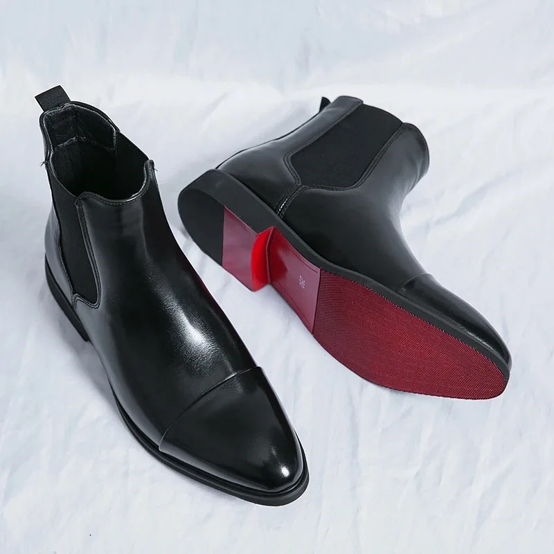Men Shoes Louboutin - รองเท้าผู้ชายแบรนด์หรูรองเท้าหนังแฟชั่น High Top เชลซี Boot ธุรกิจรองเท้าสําหรับชาย