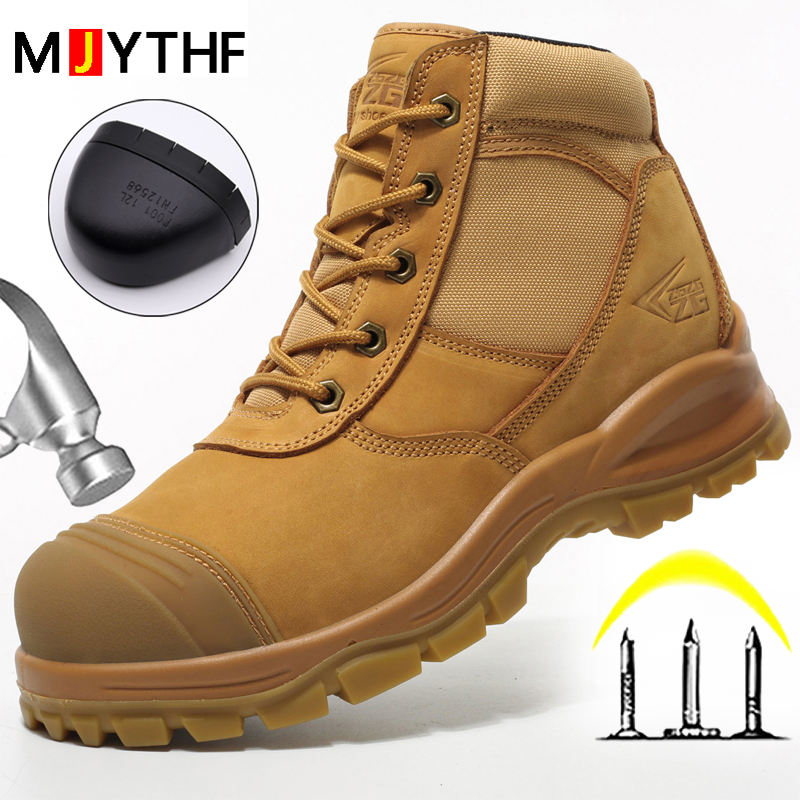 Work Boot Steel Toe - รองเท้าบูทผู้ชายหนังแท้ รองเท้านิรภัย รองเท้าทำงานที่ทนทาน รองเท้าหัวเหล็ก รองเท้าป้องกันการเจาะทะลุ รองเท้าป้องกันเพื่อความปลอดภัย