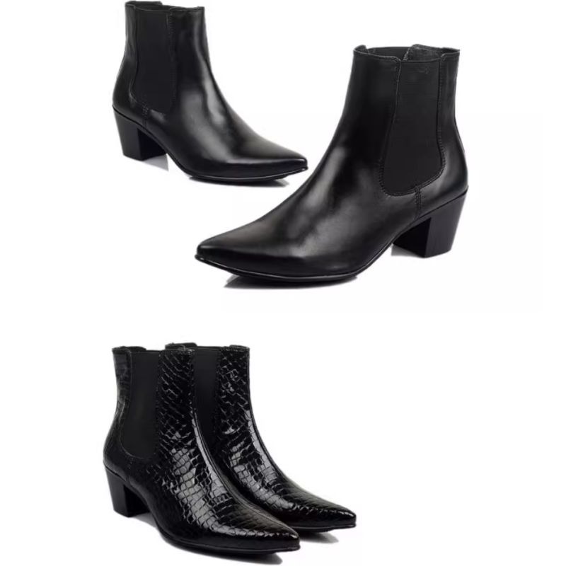 Men Shoes Online - รองเท้าเย็บตะเข็บสำหรับผู้ชาย หัวแหลม ส้นหนา ลายเย็บแบบจีบ ประดับด้วยหิน รองเท้าผู้ชาย