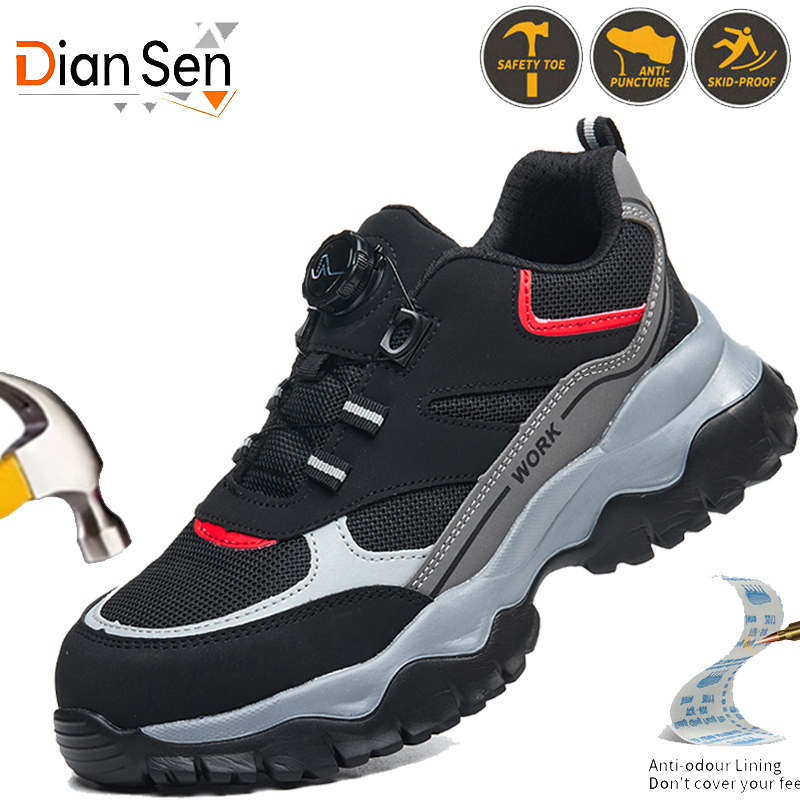 Work Boot Steel Toe - รองเท้าที่ไม่สามารถทำลายได้รองเท้านิรภัยแบบปุ่มหมุนของผู้ชายรองเท้าทำงานป้องกันการกระแทกหัวเหล็กน้ำหนักเบารองเท้าผ้าใบลำลองระบายอากาศได้
