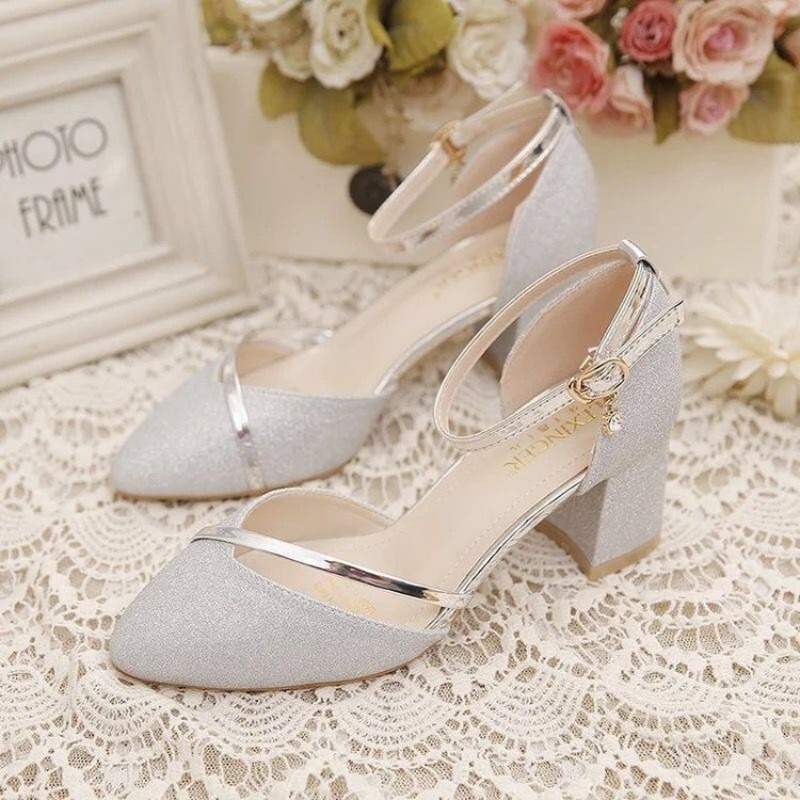 รองเท้าส้นหนาประดับกลิตเตอร์สำ - Dress Shoe Pointed บทวิจารณ์และราคา