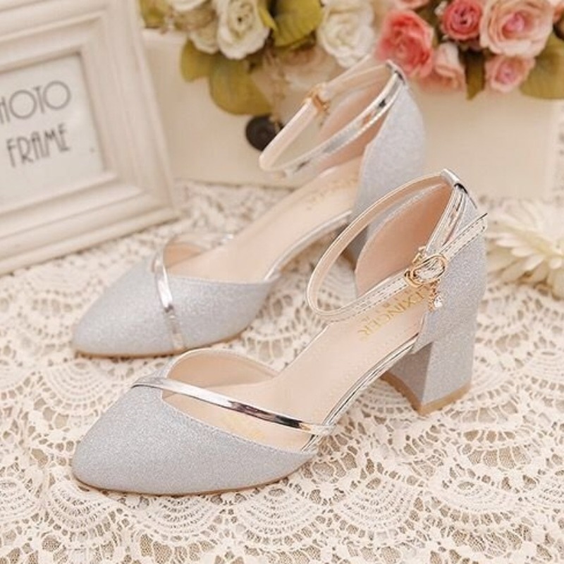 รองเท้าส้นหนาประดับกลิตเตอร์สำ - Dress Shoe Pointed บทวิจารณ์และราคา